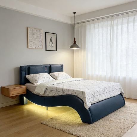Platform Bed Frame With LED Lighting, Bluetooth Music, Vibration Massage HouseOfZazla