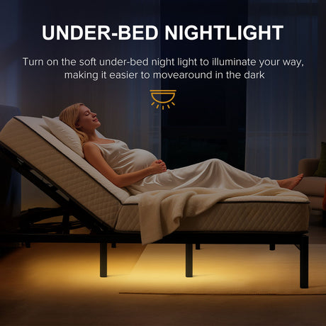 Adjustable Bed Frame With Massage Head & Foot Incline, Wireless Remote, USB Ports, LED Night Light HouseOfZazla