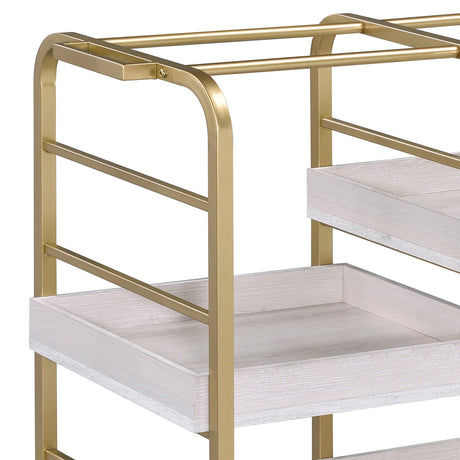 Vorrik Gold & White Washed Finish Serving Cart HouseOfZazla