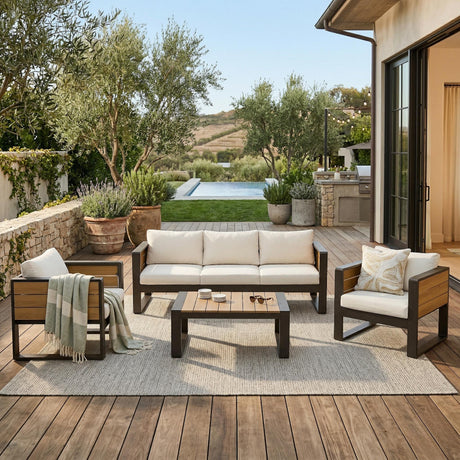 Aluminum Frame Large 4-Piece Outdoor Patio Furniture Set for 5 Person HouseOfZazla
