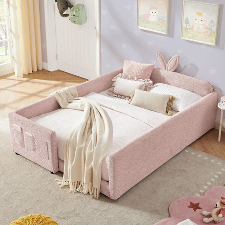 Cute Rabbit Ear Upholstered Platform Bed Frame With Safety Rail HouseOfZazla