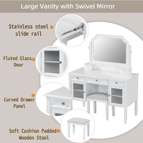 Elegant Makeup Vanity Desk With Adjustable Mirror And Storage And Construction - White HouseOfZazla