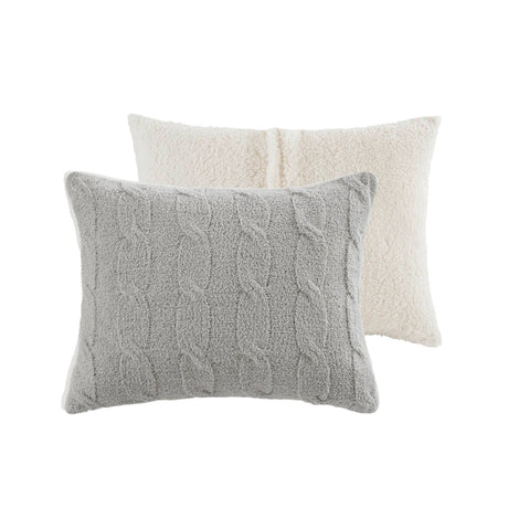 3 Pieces Full/Queen Cable Knit Chenille Comforter Set Gray HouseOfZazla