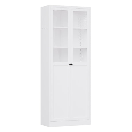 Tall Metal Kitchen Pantry Cabinet With Adjustable Shelves And Silent Magnetic Doors - White HouseOfZazla