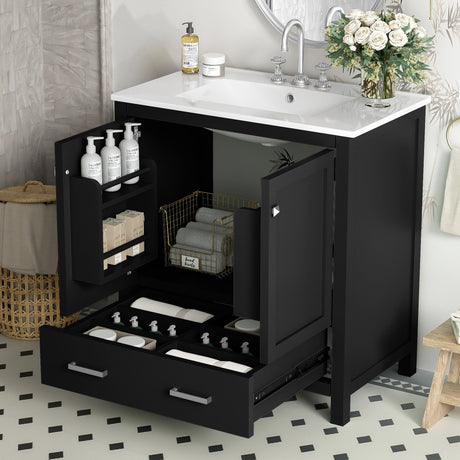 Bathroom Vanity With Single Sink, Combo Cabinet Undermount Sink, Bathroom Storage Cabinet With Two Doors And A Drawer, Soft Closing, Multifunctional Storage, Solid Wood Frame HouseOfZazla