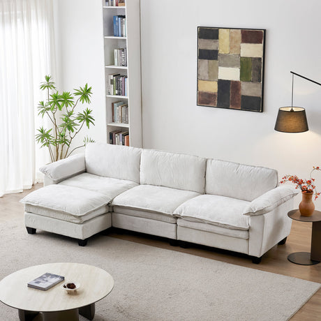Living Room Sofa Luxury Couch with Ottoman in Soft Chenille Beige HouseOfZazla