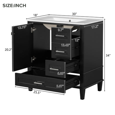 Bathroom Vanity, Modern Bathroom Cabinet With Sink Combo Set, Bathroom Storage Cabinet With A Soft Closing Door And 3 Drawers, Solid Wood Frame HouseOfZazla