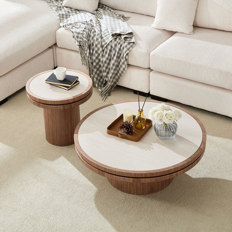 35.43 Inch Coffee Table with Sintered Stone Tabletop in Walnut HouseOfZazla