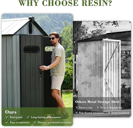 5x3FT Outdoor Resin Storage Shed with Transparent Windows & Louvered Vents HouseOfZazla