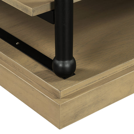 55.1' Wood Coffee Table with Black Legs and Open Storage Shelves HouseOfZazla
