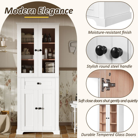 Bathroom Storage Cabinet, Adjustable Shelves & Drawer, Freestanding Tower HouseOfZazla