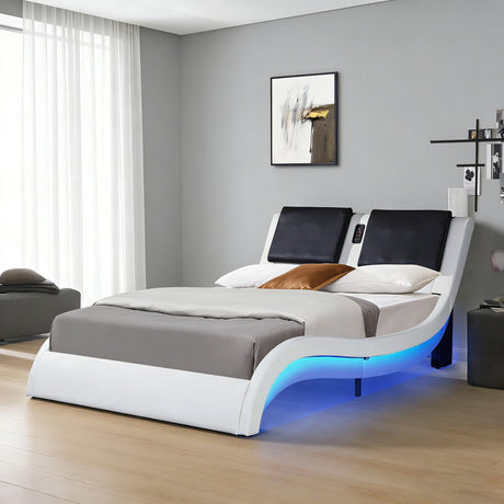Platform Bed Frame With LED Lighting, Bluetooth Music, Vibration Massage HouseOfZazla