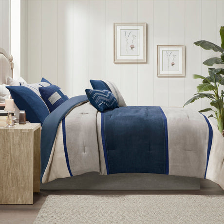 7 Piece Faux Suede Comforter Set Blue Queen HouseOfZazla