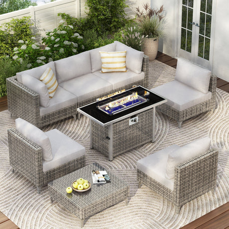 K&K Patio 8-Piece Patio Furniture Set with 43" Fire Pit Table HouseOfZazla