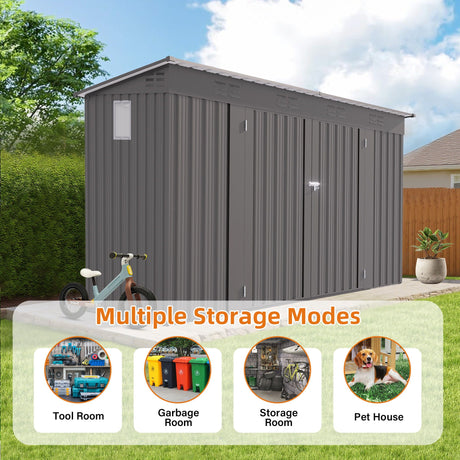 Outdoor Storage Shed, Tool House With Sloping Roof, 6 Vents And 2 Swing Doors For Backyard - Gray HouseOfZazla