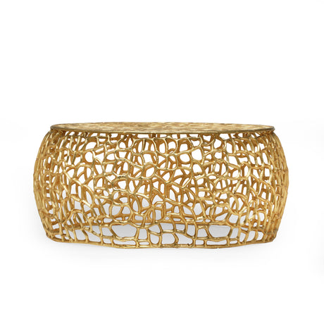 Modern Glam Mesh Coffee Table with Gold Accents and Aluminum Frame HouseOfZazla