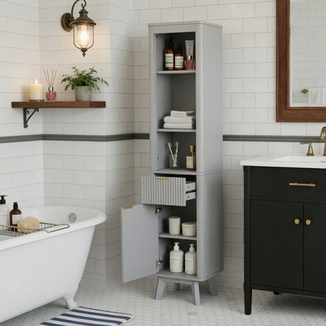 Tall Bathroom Storage Cabinet With Adjustable Shelves And 1 Drawer & Door HouseOfZazla