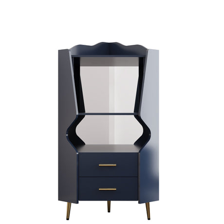 Corner Bar Cabinet With Mirrored Back, 2 Open Shelves & 2 Drawers HouseOfZazla