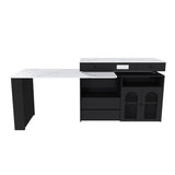 Kitchen Island With Extendable Rotating Table, 4 Drawers & Glass Door Cabinets, Built In Socket - Black