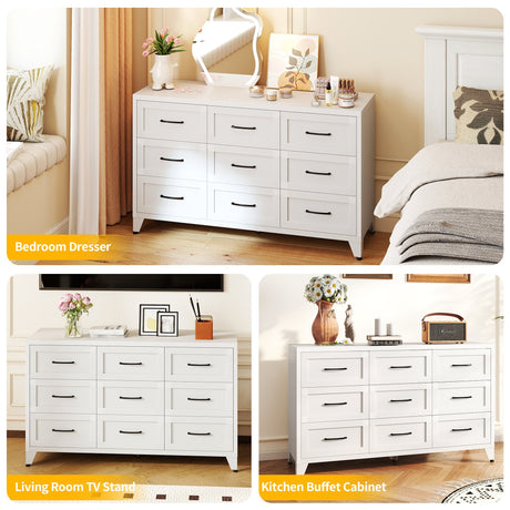 9 Drawer White Metal Dresser with Quiet-Glide Rails HouseOfZazla