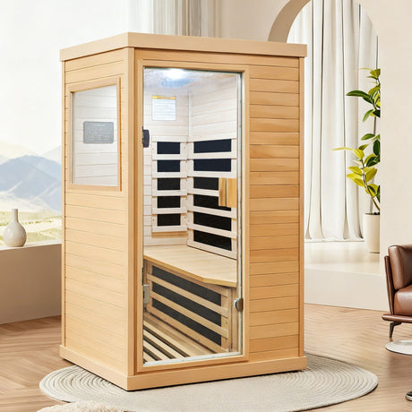 Infrared Sauna Room Single Room With Hemlock Frame, 6 Heating Plates, Built-In Lights And Bluetooth Audio - Natural HouseOfZazla