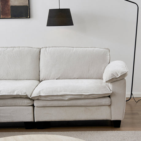 Living Room Sofa Luxury Couch with Ottoman in Soft Chenille Beige HouseOfZazla
