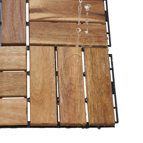 Interlocking Deck Tiles Checker Pattern, Square Acacia Hardwood Outdoor Flooring For Patio, Bancony, Pool Side HouseOfZazla