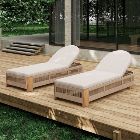 Outdoor Chaise Lounge Chair, Acacia Wood with Adjustable Backrest and Cushion HouseOfZazla