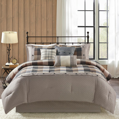 7 Piece Herringbone Comforter Set Neutral Queen HouseOfZazla