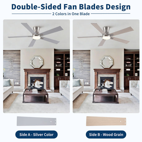 Low Profile Flush Mount Intergrated LED Ceiling Fan With Light And Reversible Quiet Motor HouseOfZazla