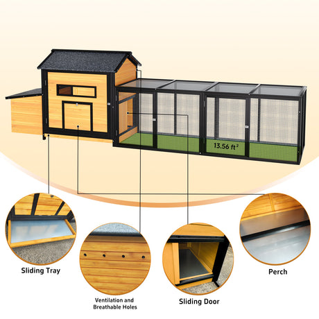114" Wooden Chicken Coop with Outdoor Run HouseOfZazla