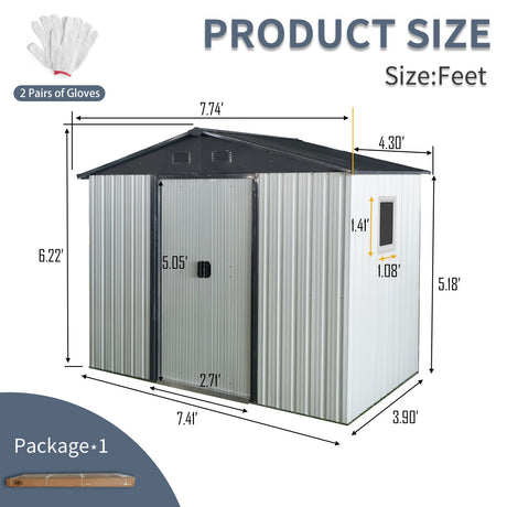 8Ft X 4Ft Outdoor Metal Storage Shed With Window And Metal Foundation For Backyard, Patio, Lawn HouseOfZazla