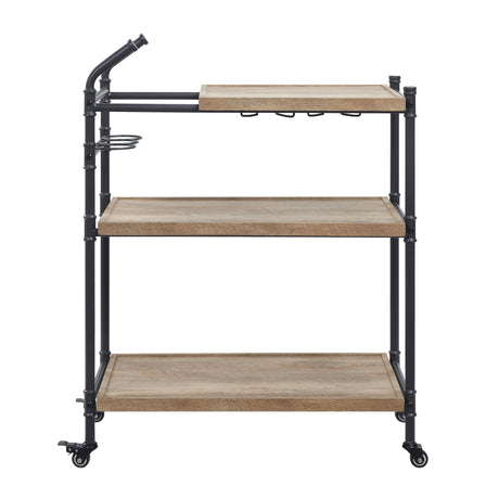 Brantley Oak & Sandy Black Finish Serving Cart HouseOfZazla