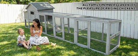 141" Gray Large Wooden Chicken Coop with Nesting Box HouseOfZazla