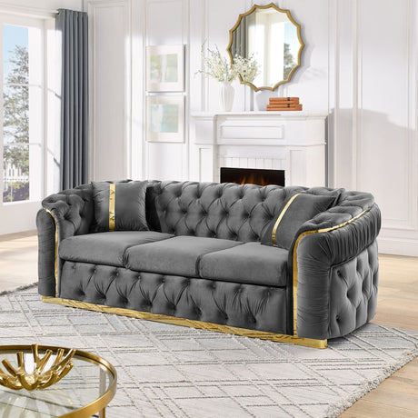 Button Tufted Couch With 2 Pillows, 3 Seater Luxury Chesterfield Sofa HouseOfZazla