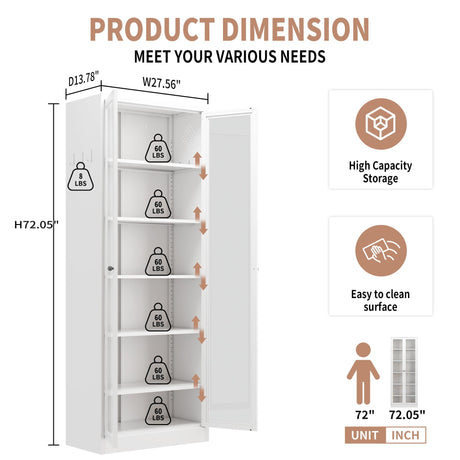 Industrial Metal Kitchen Pantry Cabinet With Adjustable Shelves - White HouseOfZazla