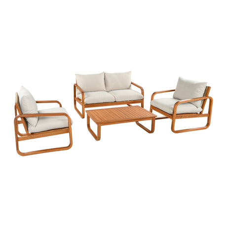 4-Piece Acacia Wood Outdoor Patio Furniture Set with Thick Cushions HouseOfZazla