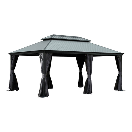 12'x18' Hardtop Gazebo with Resin Roof, Curtains, and Mosquito Netting HouseOfZazla