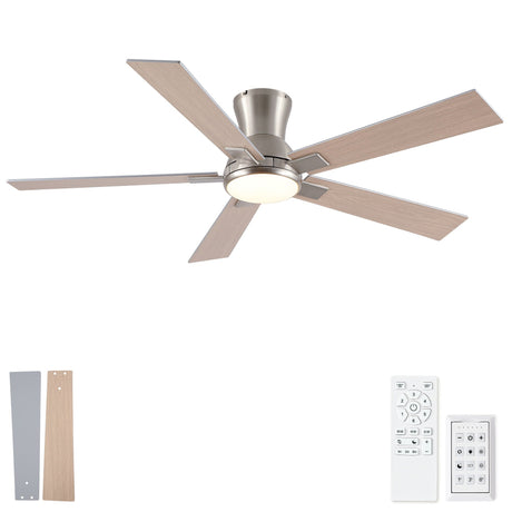 Low Profile Flush Mount Intergrated LED Ceiling Fan With Light And Reversible Quiet Motor HouseOfZazla