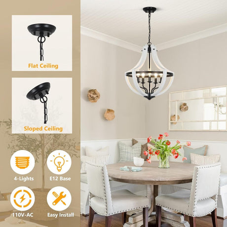 5-Light Convertible White Wood Farmhouse Chandelier HouseOfZazla