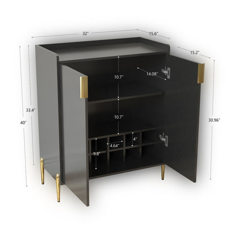 Wine Bar Cabinet With Adjustable Shelf, 2 Door Sideboard With Soft-Closing Hinges And Feet HouseOfZazla