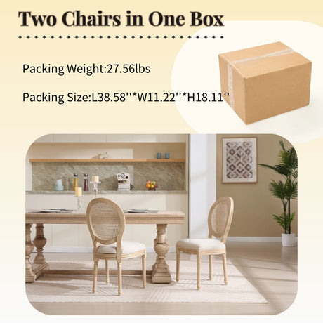 French Country Dining Chairs Set of 2 Upholstered with Rattan Back HouseOfZazla