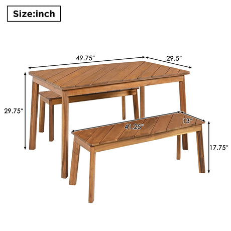 Go 3-Piece Acacia Wood Table Bench Dining Set HouseOfZazla