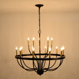 15-Light Industrial Iron Candle Chandelier Modern Farmhouse Pendant Light