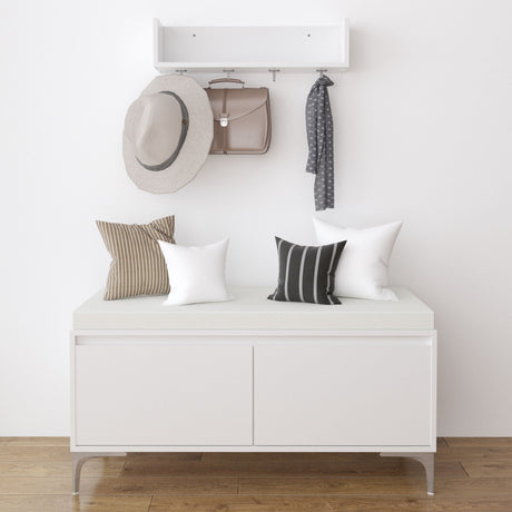 Wall Mounted Entryway Shelf With Hooks And Storage Bench Set - Off White HouseOfZazla