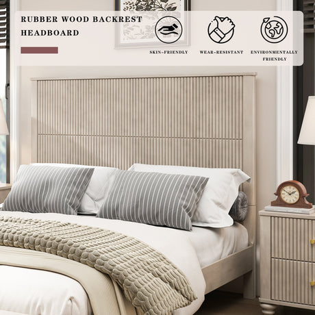 Solid Wood Queen Platform Bed Frame with Tall Headboard HouseOfZazla