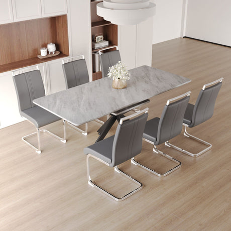 Modern Extendable Dining Table Set With Soft Padded Armless Chairs HouseOfZazla