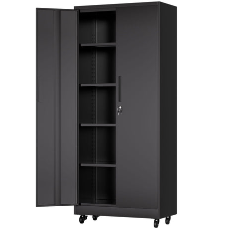 Heavy Duty Rolling Cabinet With Lock, Garage Storage Cabinet, 4 Adjustable Shelves For Tool Organization HouseOfZazla