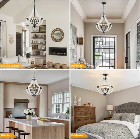 5-Light Convertible White Wood Farmhouse Chandelier HouseOfZazla