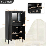 U_STYLE Modern Fluted Wine Cabinet with Glass Display & Stemware Rack